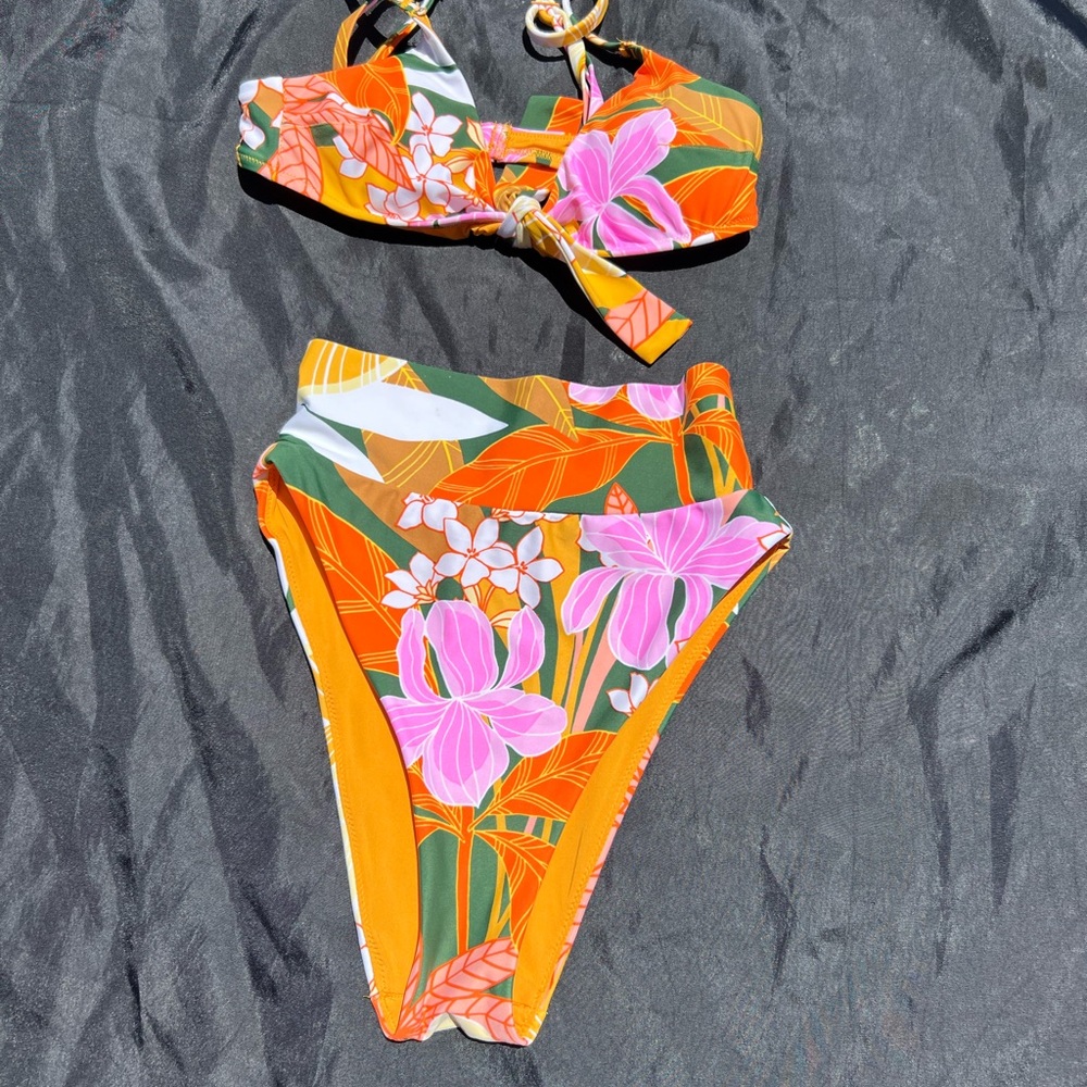 Aerie Pink and Orange Bikini Vibrant Swimwear